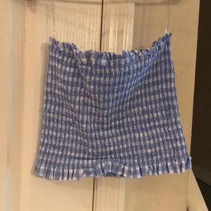 Blue and white checkered tube top